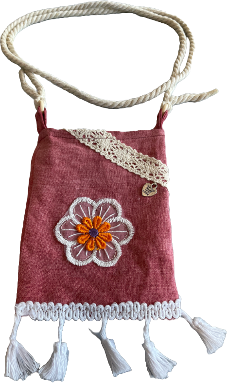 Schultertasche Mini - Dunkelrose mit Blütenapplikation 3