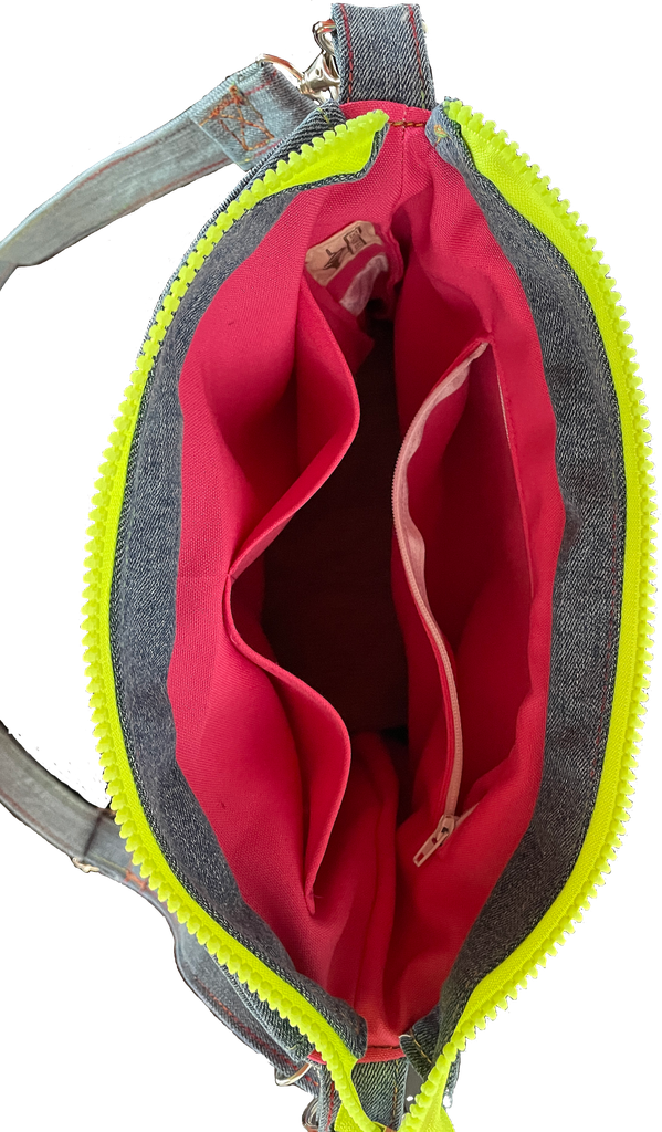 Circle - Extravagante Schultertasche im Jeans-Look mit Applikationen 2