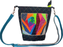 Extravagante Schultertasche im Jeans-Look mit Glitzer-Panel